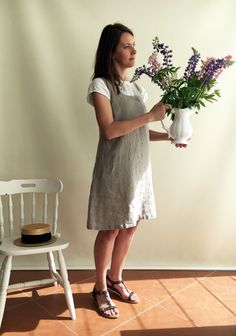 Linen Jumper Dress, Pinafore Dress, Linen Dress, Sleeveless Dress, Natural Dress, Summer Dress, Plus Size Sundress, Linen Dress Women Jumper by linenbees on Etsy Linen Jumper Dress, Sleeveless Dress With Shirt Underneath, Dress With Shirt Underneath, Pinafore Outfit, Jumper Dress Pattern, Closet Upgrade, Linen Jumper, Summer Dress Plus Size, Summer Dresses Diy