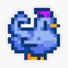 the pixel bird sticker is shown in blue and purple colors, with an orange beak