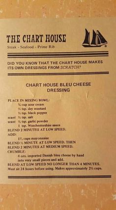 the chart house menu with instructions on it