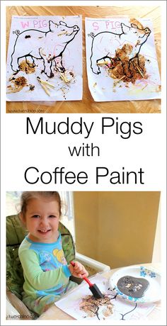 muddy pigs with coffee paint for toddlers