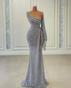 Silver Matric Dance Dress, Silver Gowns Elegant, Silver Prom Dress Sparkly, Silver Dresses Elegant, Silver Long Gown, Prom Dress Sparkly, Mermaid Prom Gown, Silver Prom Dress, Mermaid Gown Prom