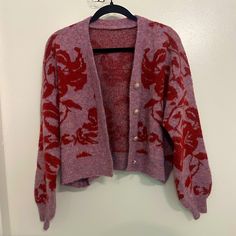 Never Worn Size M No Flaws Free Shipping Ships Within 1-3days Floral Cardigan, Puffy Sleeves, In High School, Red Purple, Lady In Red, Color Purple, Sweaters & Cardigans, Cardigans, High School