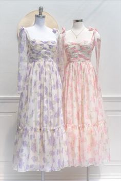 French Feminine Aesthetic Meets Romantic Cottagecore! Lavender Long Sleeve Dress For Summer, Lavender Long Sleeve Summer Dress, Lavender Long Sleeve Dress For Garden Party, Lavender Long Sleeve Dress For Spring, Feminine Lavender Dress For Garden Party, Long Sleeve Pastel Dresses For Spring, Ever After Dress, French Style Dresses, Romantic Cottagecore