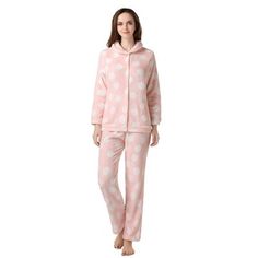 Women's Pajama Set Button Soft Fleece Two-Piece Set Loungewear Sleep Latitude Run® | Latitude Run® Fleece Girl / Woman+ Ankle Pajama w / Pockets 50.0 W in / whitePolyester in Pink | One Size Fits All | Wayfair Pajama Dress, Womens Kimono, Womens Pyjama Sets, House Dress, Pink Outfits, Pajama Set Women, Collar Top, Knit Cotton, Pajamas Women