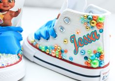 How adorable are these Moana inspired converse! The perfect shoe to complete the look!Please leave your name needed in the notebox during checkoutVisit the tutu section or search bar for the matching outfit!If you are unsure of sizing please scroll to the last photos for our size charts, or visit our size charts here--> https://pinktoesnhairbows.com/pages/size-chartAll sales are FINAL, Ship dates can be found directly on the listing, please view our policies in detail here---> https://pinktoesnh Moana Shoes, Overalls Boys, Tutu Dress Costumes, Bling Converse, Girls Overalls, Girls Converse, Matching Outfit, Birthday Tutu, Search Bar