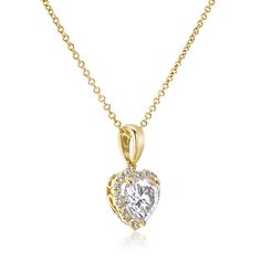 Heart-Shape Moissanite & Diamond Necklace 1 1/10 CTW 14K Gold Classic Heart Cut Jewelry With Halo Design, Classic Heart Cut Halo Jewelry, Gold Heart Cut Jewelry With Halo Setting, Gold Heart Cut Brilliant Diamond Necklace, Gold Jewelry With Halo Design For Valentine's Day, Valentine's Day Gold Jewelry With Halo Design, Heart Cut Diamond Solitaire Necklace For Wedding, Yellow Gold Heart-shaped Jewelry With Halo Setting, Heart Cut Brilliant Diamond Wedding Necklace