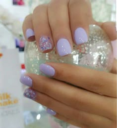 Gel Dip Nails Designs, Lavender Nail Ideas, Purple Wedding Nails, Glitter Gel Nail Designs, Bridesmaids Nails, Fall Gel Nails, Nail Time, Lavender Nails