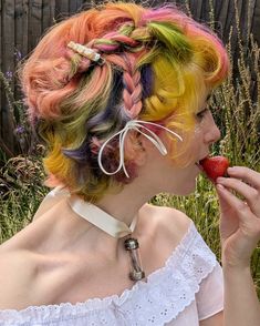 @ mooncaught on ig, @ insolenceofflowering on tiktok Colourful Hair Aesthetic, Mix Hair Color Ideas, Pigeon Hair, Unique Natural Hairstyles, Unusual Hairstyles, Funky Hairstyles For Long Hair, Whimsical Hair, Multi Colored Hair, Dyed Hair Inspiration