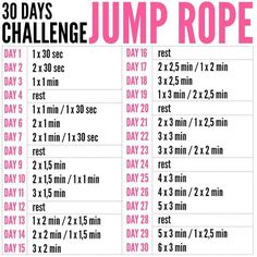 the 30 days challenge for jump rope is shown in pink and white with black lettering