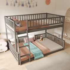 there is a bunk bed with two sets of beds on the bottom and second tier