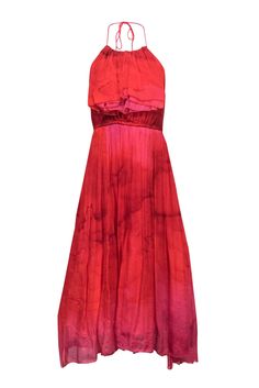 Current Boutique-Tracy Reese - Red & Pink Ombre Silky Maxi Dress Sz 4 Ombre Midi-length Summer Dress, Spring Ombre Midi Dress, Fitted Ombre Midi Dress, Ombre Midi Party Dress, Elegant Ombre Midi Dresses, Fitted Ombre Maxi Dress For Evening, Red Pleated Bodice Midi Dress For Summer, Red Silk Flowy Maxi Dress, Summer Red Midi Dress With Pleated Bodice