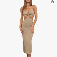 Midi Bodycon Cut Out Dress Size M Tie Back Casual Never Worn Chic Beige Bodycon Dress For Beach, Chic Beige Bodycon Beach Dress, Summer Midi Bodycon Dress For Beach, Cut Out Dress, Out Dress, Bodycon Midi, Tie Backs, Tie Back, Cut Out