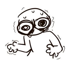 a black and white drawing of a cartoon character with glasses on it's face