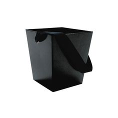 a black paper bag with a bow on the front and bottom, is shown against a white background