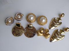 Vintage Lot 5 Pair Designer Clip on HUGE Chunky Earrings Button Style Fish Acrylic Discs Hearts.  I can't read the some of the signatures so I don't know the designers.  The exact age of all is unknown, but all of my jewelry is dated before 1990. Earrings Button, Fish Acrylic, Chunky Earrings, Button Style, Clip On, Clip On Earrings, My Jewellery, Jewelry Earrings, Fish