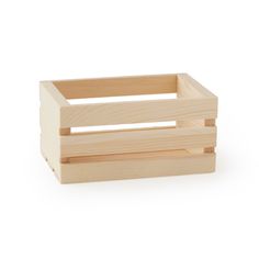 a small wooden crate sitting on top of a white surface