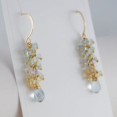 Pastel Aquamarine Earrings Gemstone Cluster March image 2 Handmade Fine Jewelry Gemstones For Wedding, Handmade Wedding Gemstones Fine Jewelry, Wedding Blue Topaz Faceted Jewelry, Blue Topaz Dangle Jewelry For Wedding, Briolette Earrings With Gemstone Accents For Wedding, Blue Topaz Drop Earrings For Wedding, Wedding Blue Topaz Drop Earrings, Multi-stone Dangle Wedding Jewelry, Wedding Multi-stone Dangle Jewelry