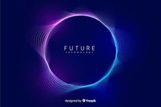 an abstract futuristic background with blue and purple lines in the shape of a circle on a dark