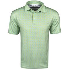 Geo Print Polo This Snake Eyes Polo Shirt will be an upgrade to any golfer's wardrobe. Featuring a stylish graphic print design and lightweight construction, it is the perfect addition to your summer golf wardrobe. 3 Button placket All over graphic print Short sleeve Lightweight Comfortable Spring Golf Polo Shirt With Short Sleeves, Spring Short Sleeve Golf Polo Shirt, Graphic Print Tops For Golf In Summer, Casual Golf Polo Shirt With Graphic Print, Green Summer Golf Top, Green Polo Collar Tops For Golf, Green Graphic Print Golf Top, Green Graphic Print Tops For Golf, Fitted Golf Polo Shirt With Graphic Print