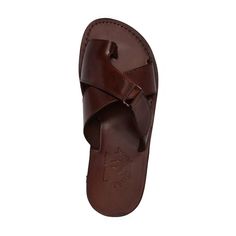 Asher Brown, handmade leather slide sandals with toe loop - side View Toe Loop Sandals, Top Straps, Mens Leather Sandals, Handmade Sandals, Brown Leather Sandals, Down To Earth, Colored Leather, Slide On, Leather Slides