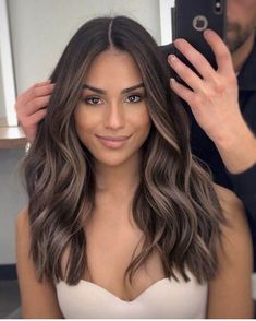 Dark Brunette Hair Ideas Colour, Brown Ash Hair Balayage, Dimension Brown Hair, Soft Brown Balayage On Black Hair, Brunette Ash Hair, Brown Hair With Ash Brown Highlights, Brown Balayage Cool Tone, Dark Bayalage Hair, Dimensional Brunette Cool Tone