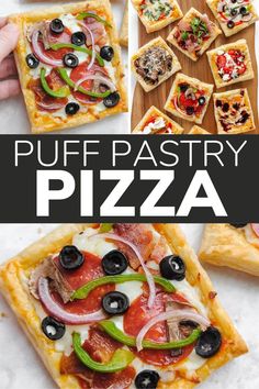 the cover of puff pastry pizza with different toppings