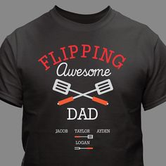 Let your king of the grill dad know just how flipping awesome you & your siblings think he is with this personalized shirt.   #fathersday #fathersdaygifts #giftfordad #dadgifts #giftsfordad #fathersdaygiftideas #grillinggiftsfordad Mens Cricut Shirt Ideas Svg, Funny Custom Print T-shirt For Father's Day, Customizable T-shirt For Father's Day, Customizable Father's Day Crew Neck T-shirt, Father's Day Custom Print T-shirt, Father's Day Customizable Graphic T-shirt, Customizable Crew Neck T-shirt For Father's Day, Father's Day Customizable Graphic Tee, Fathers Day Shirts For Dad