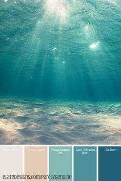 an ocean scene with sunlight streaming through the water, and blue hues on the bottom