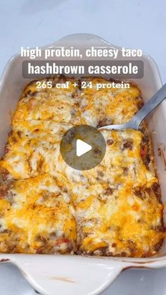 a casserole dish with cheese and meat in it