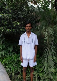 100% organic linen and hand embroidered. Bowler shirt and matching shorts, can be bought individually or as a set. Material: Hand embroidered on 100% organic linen. Color: White with dark and light blue embroidery Undyed/natural threads. Bowler Shirt, Light Blue Embroidery, Linen Color, Linen White, Jackets Men Fashion, Dark Light, Blue Embroidery, Organic Linens, White Linen