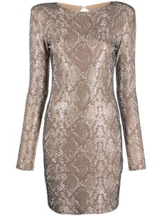 cotton cotton bodycon design all-over python print crystal embellishment round neck rear button fastening open back rear zip fastening long sleeves straight hem Bodycon Design, Designer Looks, Basic Fashion, Cute Dress Outfits, Python Print, Philipp Plein, Crystal Embellishment