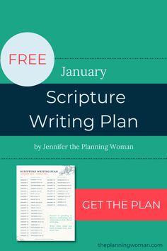 the january scripture writing plan is shown in red, blue and green with an image of