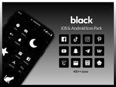 the black icon pack includes icons, buttons and other things to use on your phone