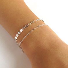 "Our coin bracelet and dainty bracelet is perfect for layering. Offered in gold, silver and rose gold. Your bracelet will come gift wrapped ready for gift giving. Chain: 14kt gold filled/rose gold filled/sterling silver Length: 5.5\", 6\", 6.5\" and 7\" Listing is for one bracelet Let's keep in touch, sign up for our newsletter and receive 15% off your first order https://lp.constantcontact.com/su/Dpyaymg" Silver Bracelet Designs, Simple Silver Jewelry, Gold Armband, Jewelry Bracelets Silver, Dainty Bracelet, Dainty Chain, Silver Jewels, Silver Jewelry Fashion, Silver Chain Bracelet