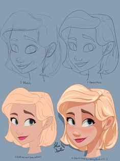 three different types of cartoon faces are shown in this drawing lesson, which shows how to draw