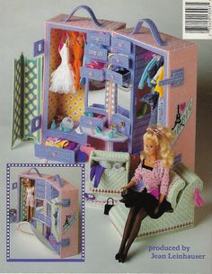 an advertisement for a doll house with a woman sitting on a couch