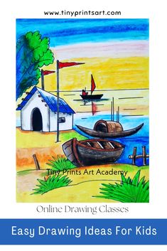 an easy drawing lesson for kids to learn how to draw boats on the water with colored pencils