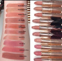 Charlotte Tilbury Swatches, Charlotte Tilbury Lipstick Swatch, Princess Lipstick, Charlotte Tilbury Lipstick, Lip Art Makeup, Expensive Makeup, Makeup Board, Lighter Skin, Good Excuses