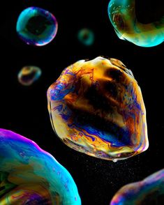 colorful soap bubbles floating in the air