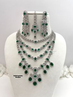 Four layered American Diamond Necklace Set / CZ Necklace/Indian Jewelry/ Reception Jewelry/ Bollywood Jewelry/four layer necklace/Silver green   All items are shipped from Brampton, Ontario, Canada. If you need your item by a certain day, please reach out to us for express delivery option before placing the order so that we can update the shipping for you. Standard shipping/delivery timeline Below are the estimated delivery times after the order is shipped/dispatched.  ---> USA delivery timeline Multi-strand Green Jewelry For Gift, Green Multi-strand Jewelry For Gift, Green Multi-strand Jewelry Gift, Silver Layered Jewelry For Party, Layered Silver Jewelry For Parties, American Diamond Necklace Set, Brampton Ontario, American Diamond Necklaces, Beautiful Tiaras