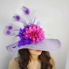 Purple Peacock Feather Flower Wide Brim Royal Kentucky Derby Hat Race Hat Item Details: -Brand New -Handmade -Hat Has Approximately 22” Interior Crown Circumference -The Brim Is Approximately 5 3/4 Inches -Natural Feathers -Occasion: Kentucky Derby Hat, Race, Baby Shower, Tea Party, Wedding, Derby Theme Party,... -This Item Is Handmade, No Two Pieces Are Exactly The Same (Details Like Feathers And ...). The Item That You Receive May Look Very Slightly Different From The One Illustrated. Spring Purple Wide Brim Fascinator, Purple Mini Hats With Feathers For Kentucky Derby, Purple Feathered Mini Hats For Kentucky Derby, Purple Feathered Hat For Kentucky Derby, Summer Purple Feathered Fascinator, Purple Wide Brim Mini Hat For Summer, Purple Feathered Mini Hat For Summer, Adjustable Purple Hat With Feathers, Purple Feathered Hats For Summer