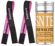 two pink and black hair wax strips next to a can of snuggles