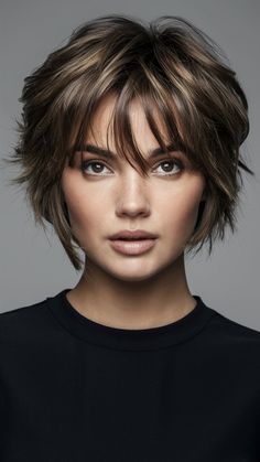 Add flair with a Messy Bob featuring Chunky Highlights! This style combines texture and bold color effortlessly. Click the pin and follow us for more hair inspiration! #MessyBob #ChunkyHighlights #ShortHairIdeas #BoldStyle #HairTrends Messy Bob Haircuts Choppy Layers, Lowlights With Highlights, Shag Bob Hairstyles, Choppy Messy Short Hair, Short Messy Bob, Short Messy Haircuts, Messy Bob Haircut, Kort Bob, Messy Bob