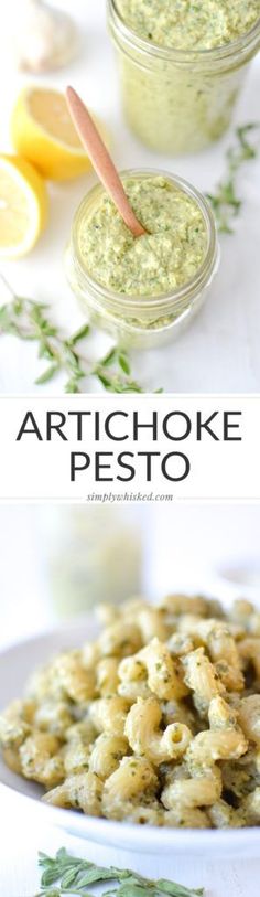 artichoke pesto pasta with lemons and herbs