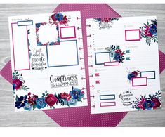 an open planner with flowers on it