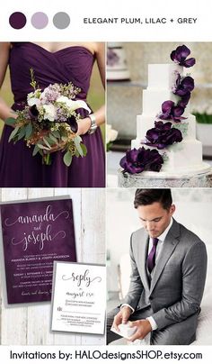 purple and gray wedding color palettes for the bride, groom, and guests to choose from