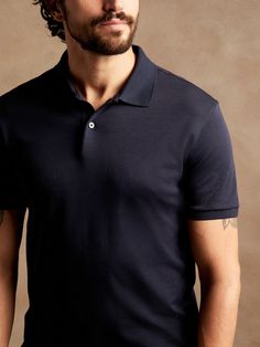 A cut above the rest, this refined polo shirt delivers performance and tailoring thanks to an at-ease fit and soft fabric, infused with Anti-Odor and Moisture-Wicking properties that keep it feel fresh.  Polo collar.  Button placket.  Straight hem wi Mens Attire, Golf Polo, Polo Collar, Men's Style, Button Placket, Soft Fabric, Moisture Wicking, Banana Republic, Men's Polo Shirt