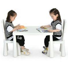 Create a place for your little one to write, draw and eat with this kids table and 2 chairs set! Our multifunctional kids furniture set allows your kid to do homework, eat snacks or draw pictures, etc. And the suitable height offers maximum comfort. With the round edge design and smooth surface, this kids table and chairs set provides best protection. Additionally, the ergonomic chair gives cozy seating experience for your little one. This kids furniture set is fully certified by ASTM to grow wi Childrens Desk And Chair, Kids Table Chair Set, Kids Play Table, Toddler Table And Chairs, Kids Outdoor Furniture, Toddler Table, Kids Outdoor Play, Eat Snacks, Toddler Activity