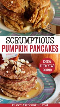 Breakfast and dessert collide in this Pumpkin Pancakes recipe! Great for any time of year, these moist pancakes will make you crave pumpkin year-round. High in fiber, beta carotene, potassium, and zinc, this recipe is a powerhouse of nutrition. Infused with warm spices, each bite will remind you of fall, but why limit such goodness to one season? Enjoy these tantalizing pancakes for breakfast, dinner, or dessert! Moist Pancakes, Pumpkin Pancakes Recipe, Pumpkin Roll Cake, Pumpkin Tarts, Pumpkin Pancake Recipe, Pancakes For Breakfast, Pumpkin Cream Cheese Muffins, Homemade Oatmeal