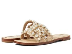 Sam Edelman Bay 22 - Women's Shoes : Sand : Step out in style wearing the fashionable and modish Sam Edelman Bay 22 sandals. Fabric upper. Leather lining. Raffia footbed. Pearl embellishment on the upper. Iconic double E detailing. Open toe. Subtle wedge heel. Slide closure. Man-made outsole. Imported. Measurements: Weight: 7 oz. Measurements: Weight: 7 oz Product measurements were taken using size 9, width M. Please note that measurements may vary by size. Weight of footwear is based on a singl Pearl Embellishment, Pearl Shoes, Sam Edelman Sandals, Pearl Sandals, Footwear Design, Tory Burch Miller Sandal, Modest Outfits, Sam Edelman, Wedge Heels